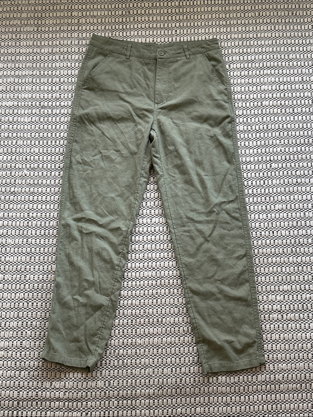 Men's Olive Green Linen Blend Casual Pants